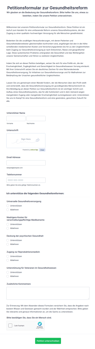 Petitionsformular Zur Gesundheitsreform
