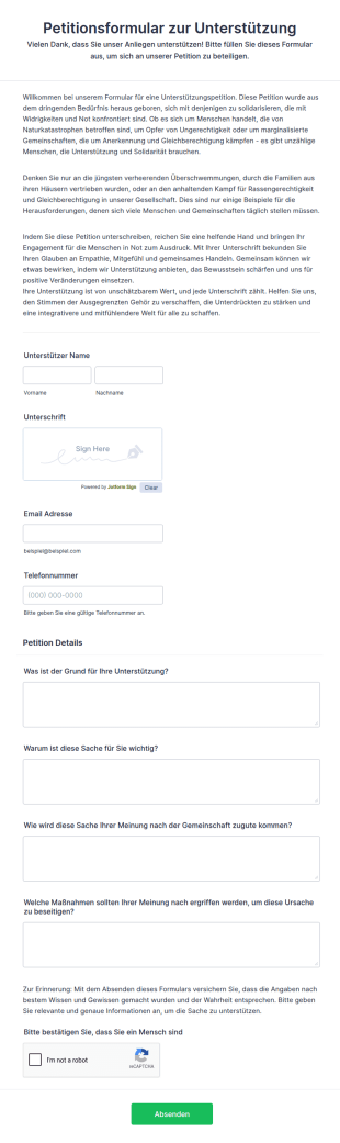 Petitionsformular Zur Unterstützung