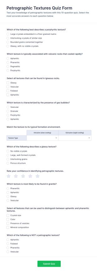 Petrographic Textures Quiz Form Template