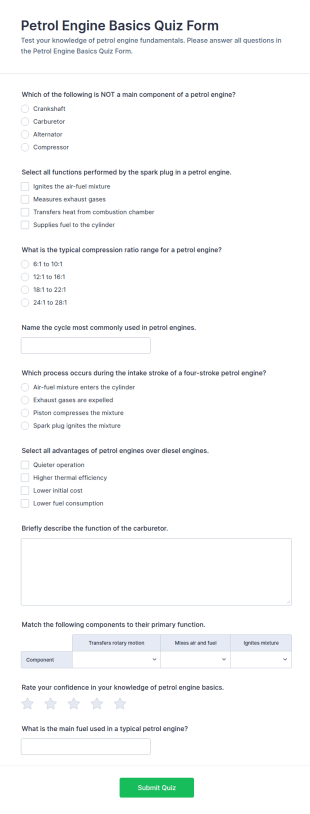 Petrol Engine Basics Quiz Form Template