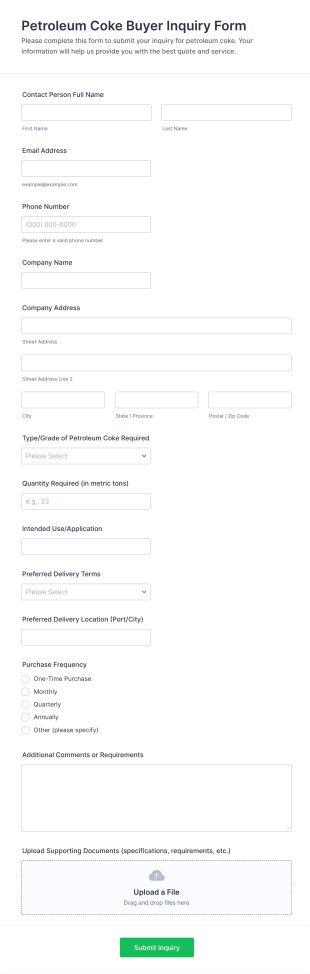 Petroleum Coke Buyer Inquiry Form Template