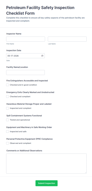Petroleum Facility Safety Inspection Checklist Form Template
