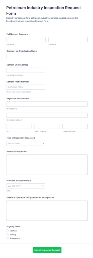 Petroleum Industry Inspection Request Form Template