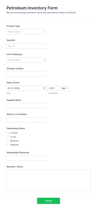 Petroleum Inventory Form Template