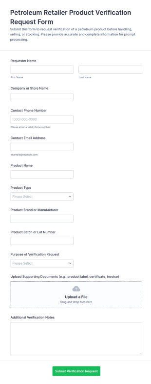 Petroleum Retailer Product Verification Request Form Template