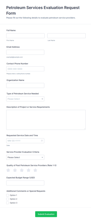 Petroleum Services Evaluation Request Form Template