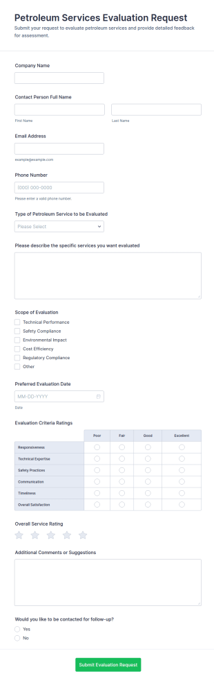 Petroleum Services Evaluation Request Form Template