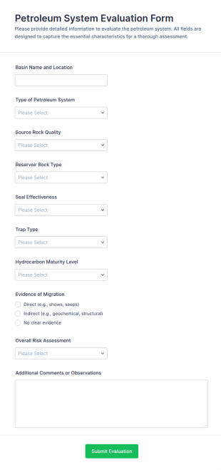 Petroleum System Evaluation Form Template