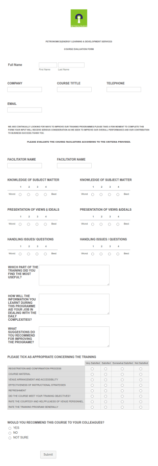 Service Evaluation Form Template