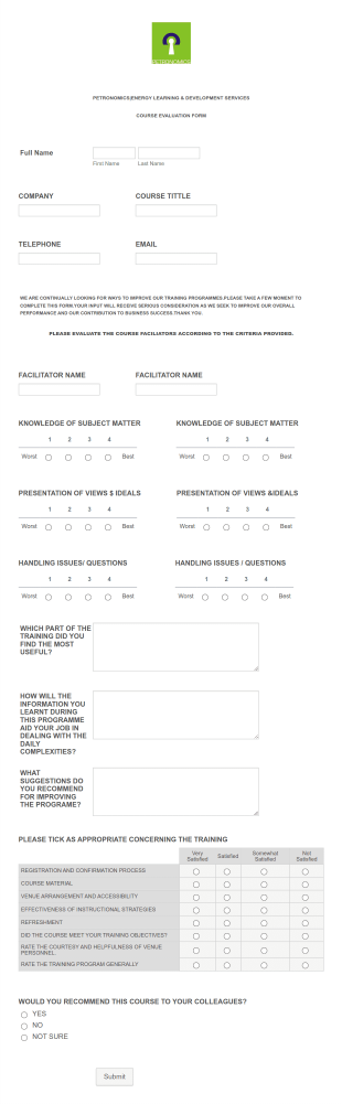Service Evaluation Form Template