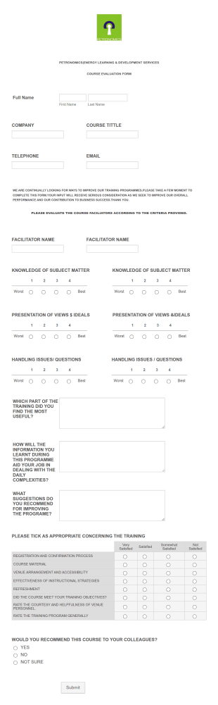 Service Evaluation Form Template