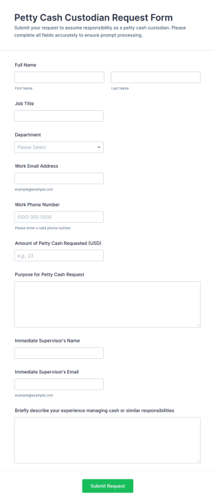 Petty Cash Custodian Request Form Template