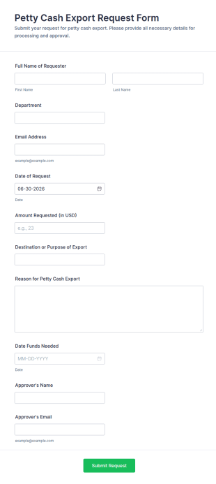 Petty Cash Export Request Form Template