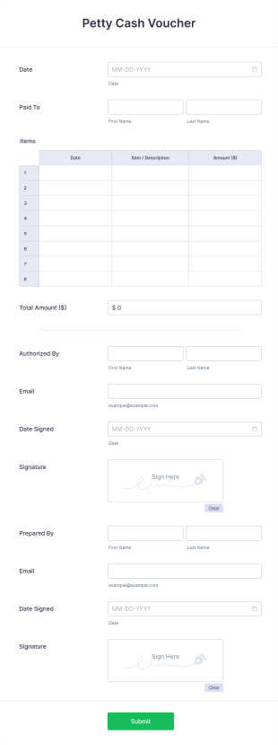 Petty Cash Form Template