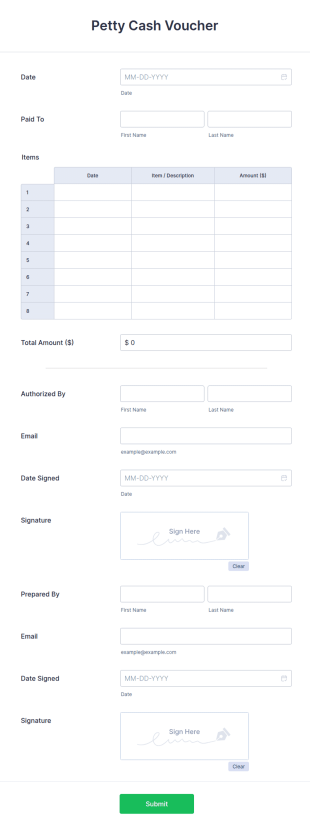 Petty Cash Form Template