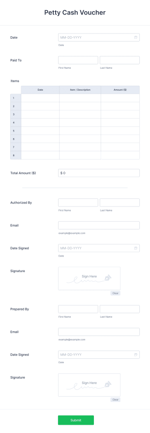 Petty Cash Form Template