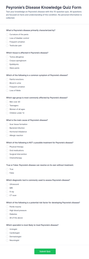 Peyronie’s Disease Knowledge Quiz Form Template