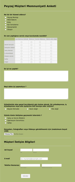 Peyzaj Musteri Memnuniyeti Anketi Form Template