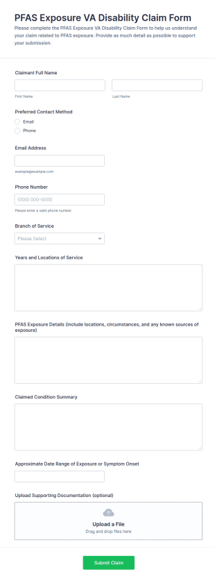 PFAS Exposure VA Disability Claim Form Template