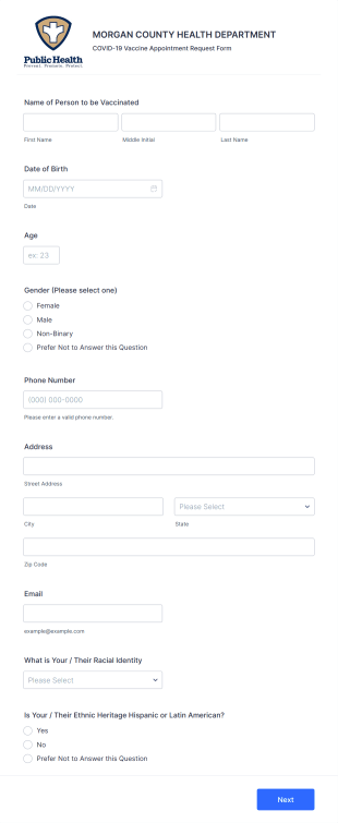 Pfizer COVID 19 Vaccine Appointment Request Form Template