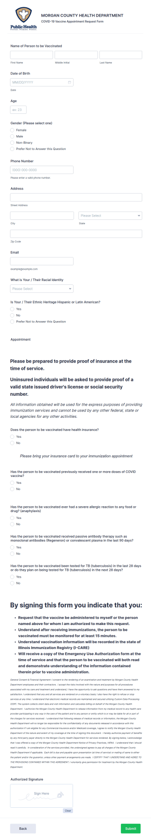 Pfizer COVID 19 Vaccine Appointment Request Form Template