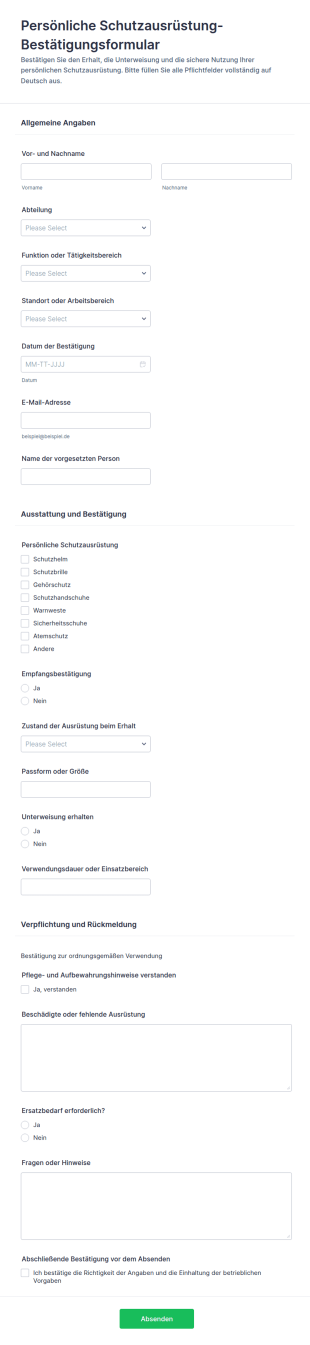 Pflege Und Sicherheitshinweis Bestätigung Formular