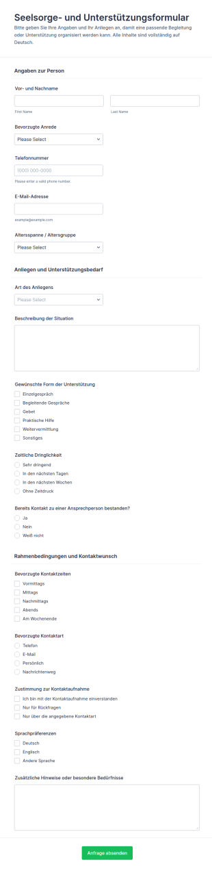 Pflege Und Unterstützungsformular