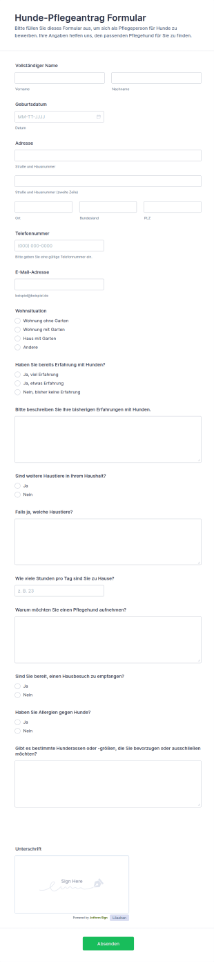 Pflegeantrag Für Hunde Formular 🐶