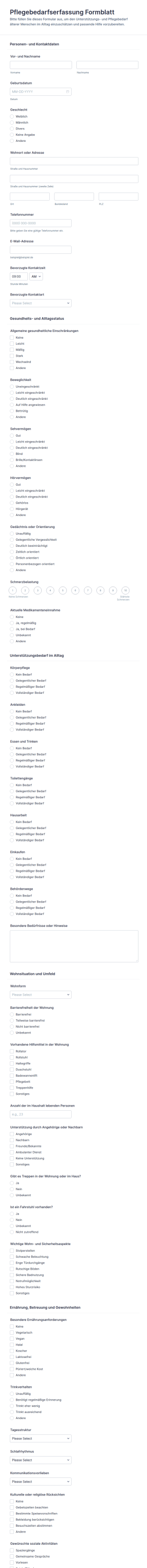 Pflegeassessment Für Senioren Formular