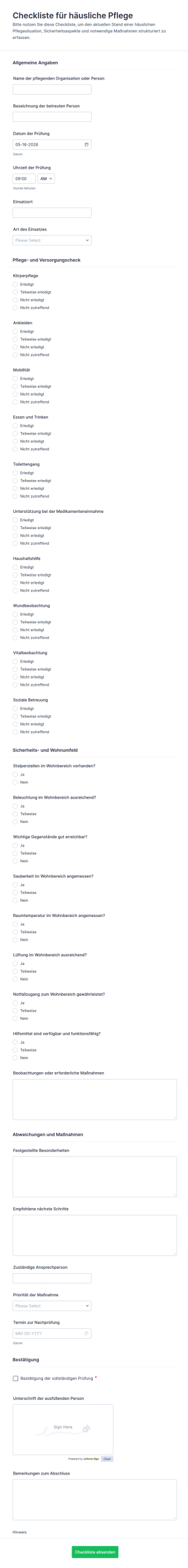Pflegecheckliste Für Die Häusliche Versorgung