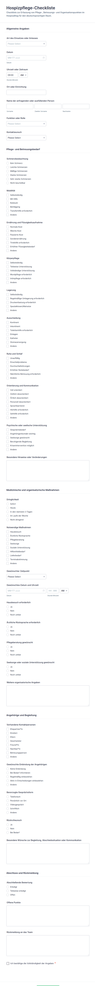 Pflegecheckliste Für Hospizpflege Fragebogen 🕊️