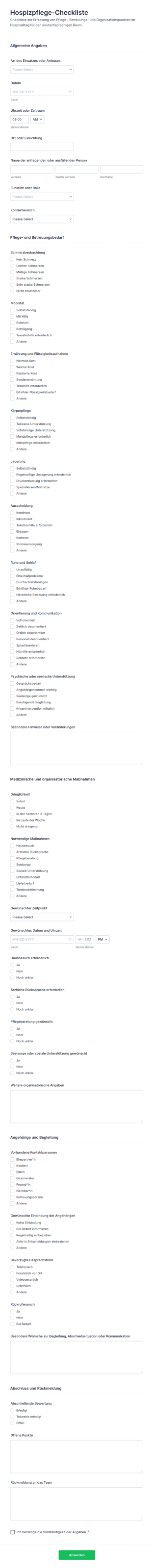 Pflegecheckliste Für Hospizpflege Fragebogen 🕊️
