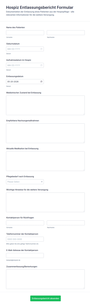 Pflegeentlassungszusammenfassung Formular