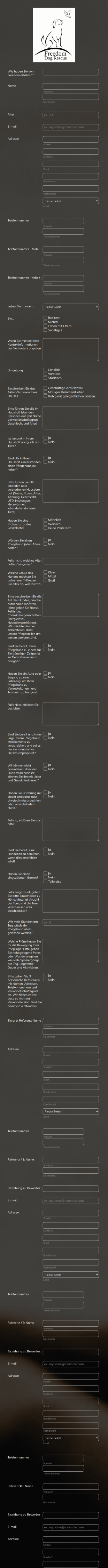 Pflegefamilie Bewerbungsformular