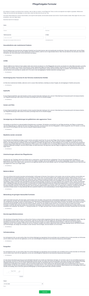 Pflegefreigabe Formular Form Template