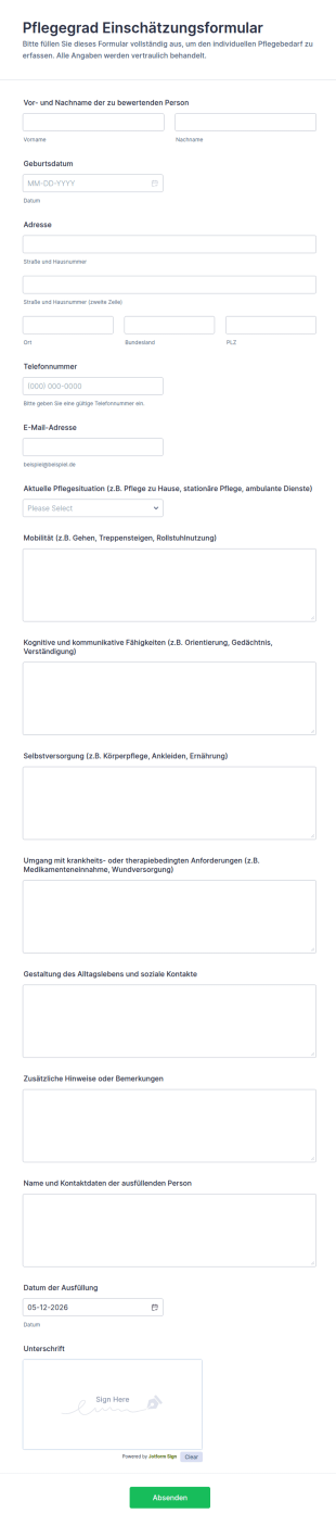 Pflegegrad Einschätzungsformular