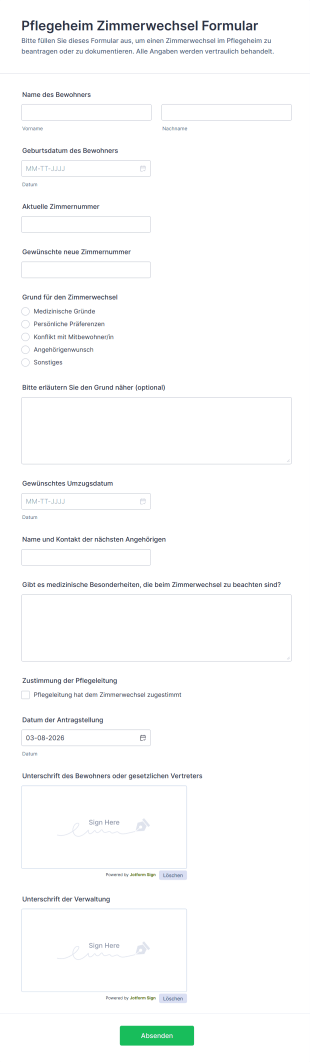 Pflegeheim Zimmerwechsel Formular