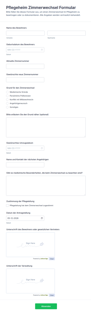 Pflegeheim Zimmerwechsel Formular