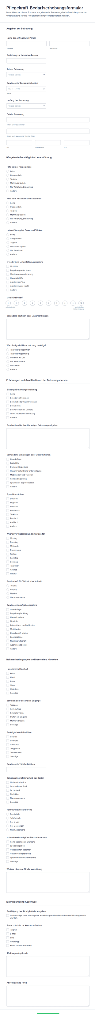 Pflegekraft Bewertungsbogen