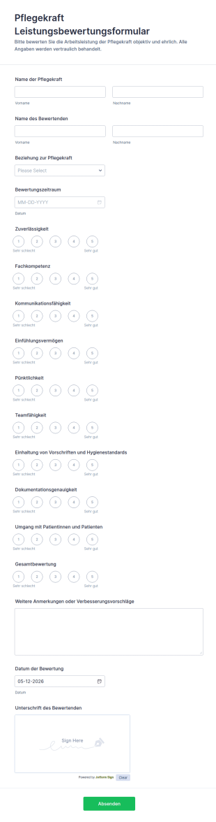 Pflegekraft Leistungsbewertungsformular