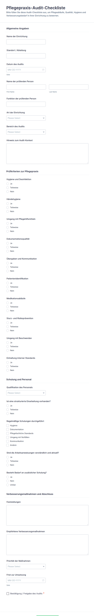 Pflegepraxis Audit Fragebogen