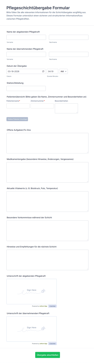 Pflegeschichtübergabe Formular