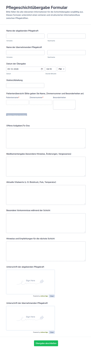 Pflegeschichtübergabe Formular