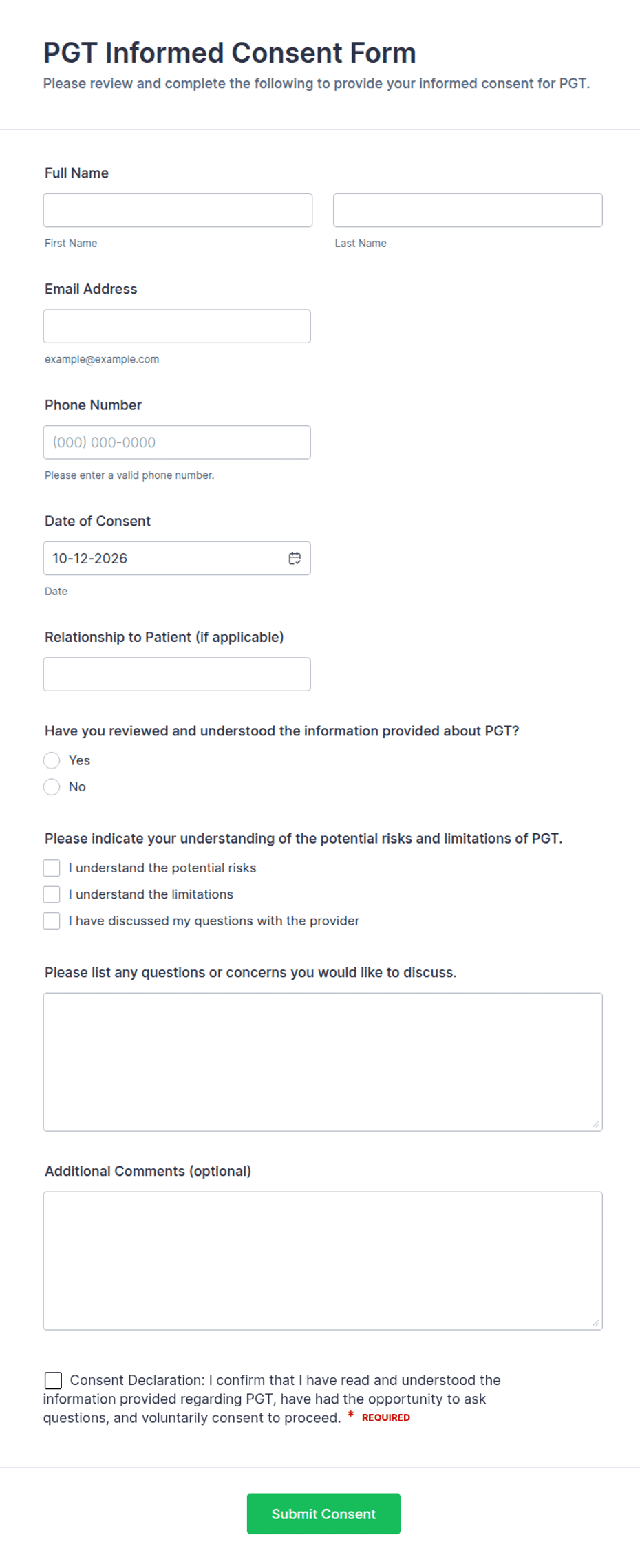PGT Informed Consent Form Template | Jotform