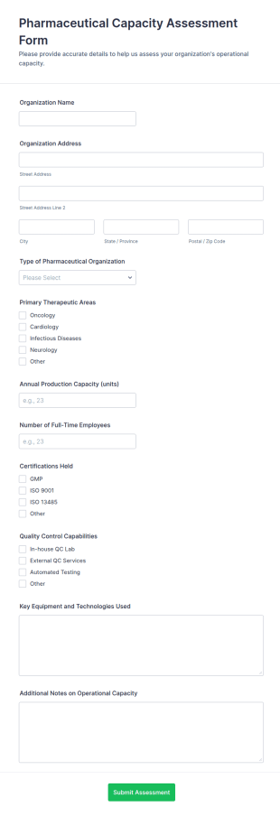 Pharmaceutical Capacity Assessment Form Template