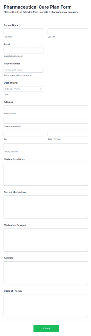 Pharmaceutical Care Plan Form Template