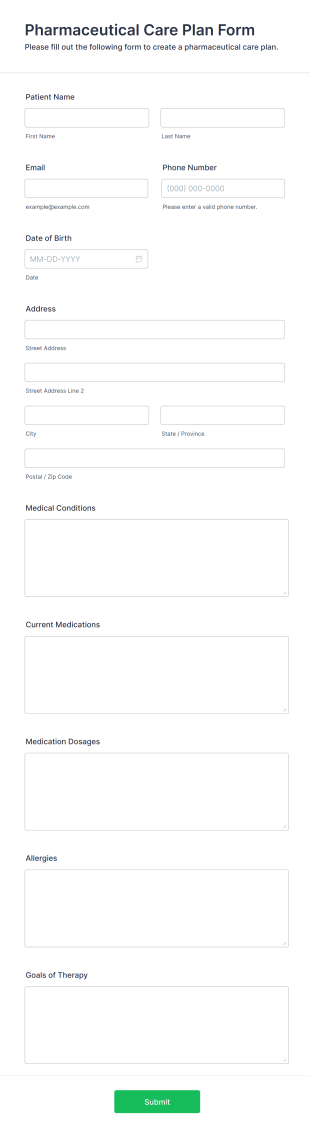 Pharmaceutical Care Plan Form Template