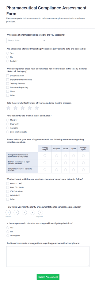 Pharmaceutical Compliance Assessment Form Template