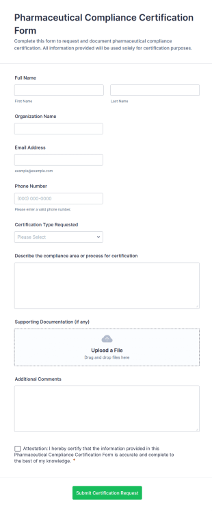 Pharmaceutical Compliance Certification Form Template