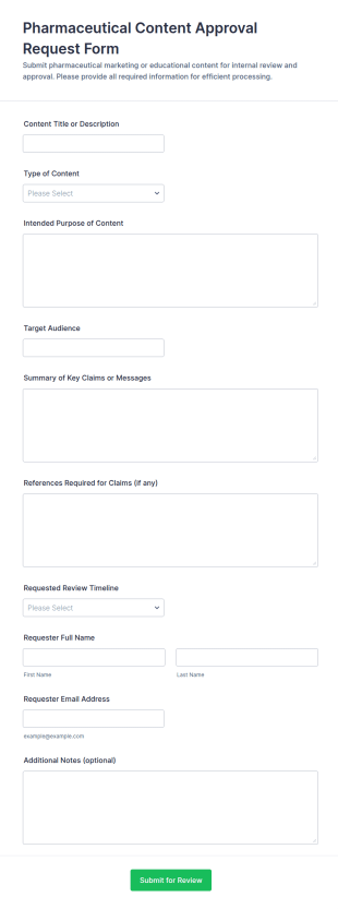 Pharmaceutical Content Approval Request Form Template